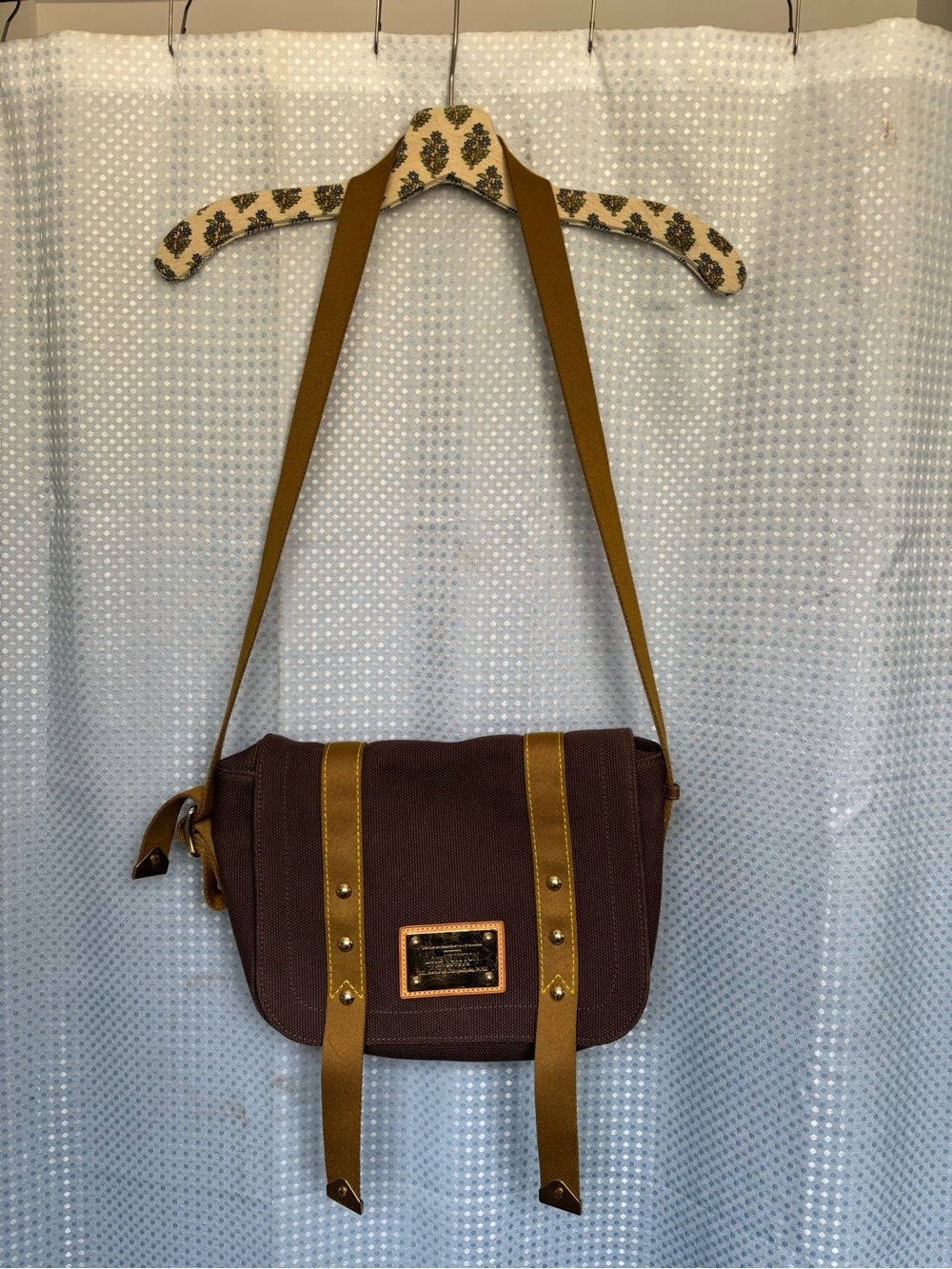 Louis Vuitton Brown Canvas Bag with Gold Plaque